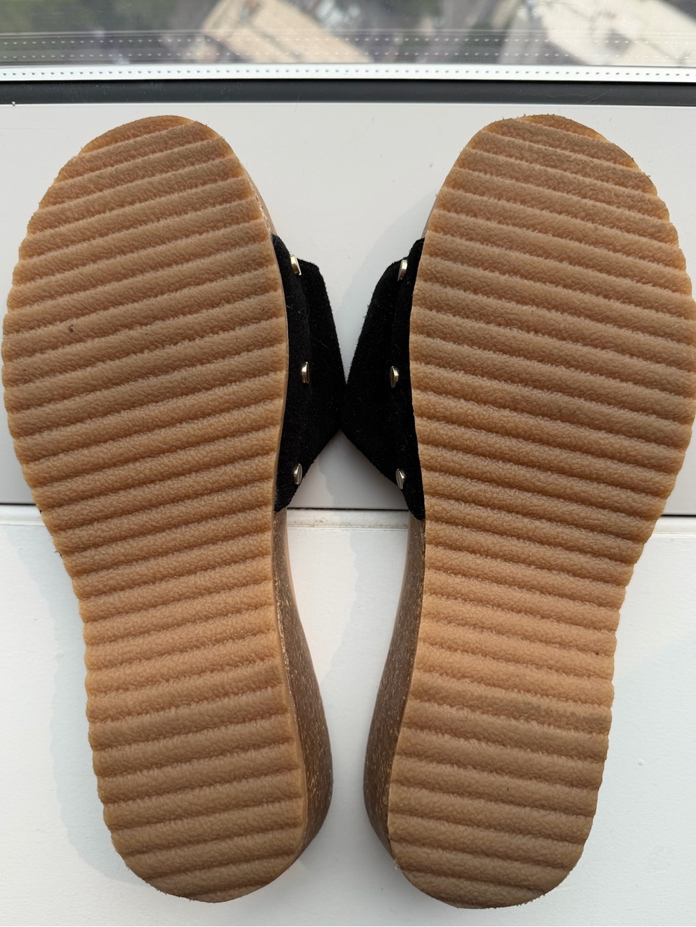 Dr. Scholl’s Original Collection Black Suede Slide Sandals Wedge Comfort Slides - Picture 3 of 5